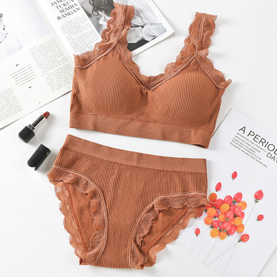 Set de lenjerie sexy din dantelă Set sutien căptușit fără inel de oțel Lenjerie de corp solidă pentru femei Sutien Crop Top confortabil pentru fitness