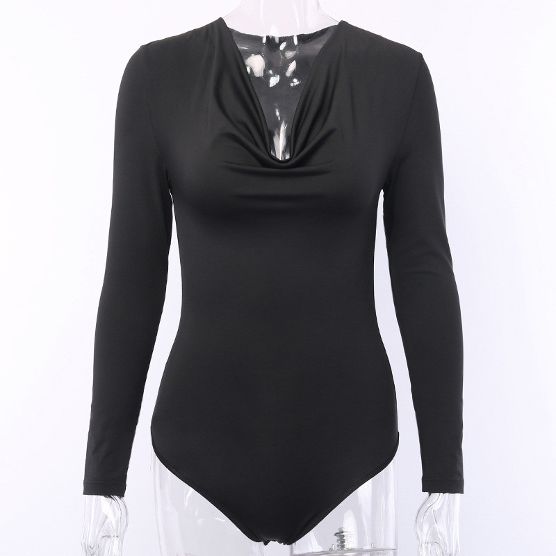 AVV 2019 Φθινοπωρινές Γυναικείες Νέα Μόδα Splice Σέξι λεπτή μονόχρωμη πουλόβερ Βαθύ μακρυμάνικο με λαιμόκοψη V-λαιμόκοψη Skinny casual κοντή φόρμα