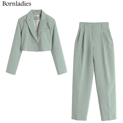 Bornladies sügisesed kaheosalised komplektid Korea moe bleiser, naiste mantel ja pükskostüümid pikkade varrukatega komplekt, 2 osaline komplekt