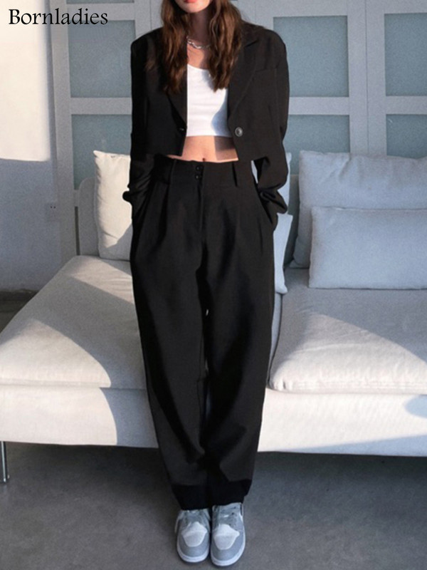 Bornladies sügisesed kaheosalised komplektid Korea moe bleiser, naiste mantel ja pükskostüümid pikkade varrukatega komplekt, 2 osaline komplekt