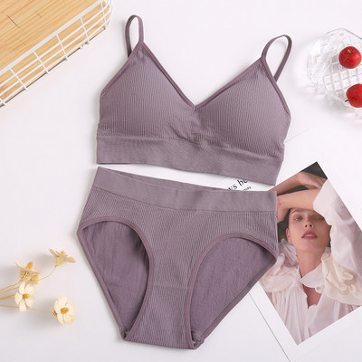 Σετ σουτιέν χωρίς ραφές για γυναίκες μονόχρωμα σλιπ Σέξι μπραλέτ εσώρουχα χαμηλής μέσης Γυναικεία άνετα εσώρουχα