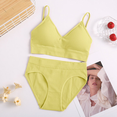 Σετ σουτιέν χωρίς ραφές για γυναίκες μονόχρωμα σλιπ Σέξι μπραλέτ εσώρουχα χαμηλής μέσης Γυναικεία άνετα εσώρουχα