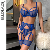 Ellolace Луксозно фино бельо Дантелено секси бельо 4-Piece Sheer Mesh Bilizna Set Of Sex Erotic Intimate See Through Outfits