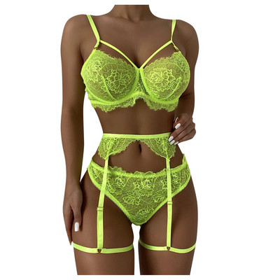 Lenjerie sexy Femei Sutien Push Up Seturi de jartiere Slip Set de lenjerie intima sexy Set de lenjerie cu broderie florală Seturi de slip erotic Lenceria