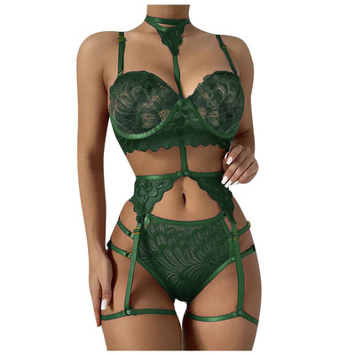Lenjerie sexy Femei Sutien Push Up Seturi de jartiere Slip Set de lenjerie intima sexy Set de lenjerie cu broderie florală Seturi de slip erotic Lenceria