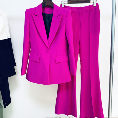 Blazer Pantaloni Set Două Piese Birou Damă Femei Galben Violet Business Butoni Unii Pantaloni Evazați Blazer + Pantaloni Costum Formal