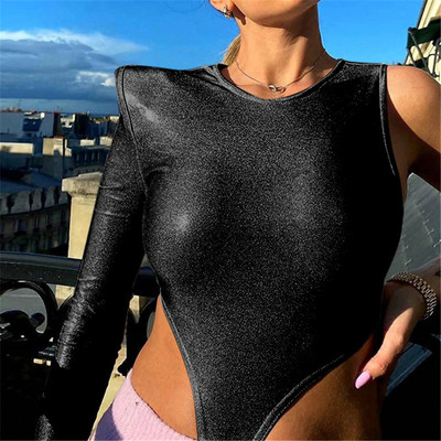 AVV 2022 naiste ühe õlaga, kevad Y2K Body, läikiv Sliver Sexy O Neck Night Club Party Streetwear One Piece Bodycon Body Top