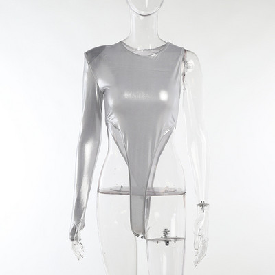 AVV 2022 naiste ühe õlaga, kevad Y2K Body, läikiv Sliver Sexy O Neck Night Club Party Streetwear One Piece Bodycon Body Top