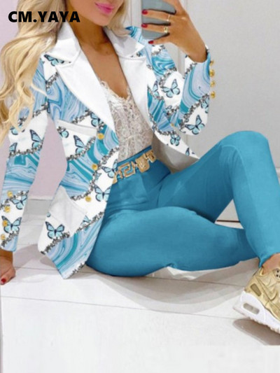 CM.YAYA Elegant INS Paisley Butterfly Blazer Suit and Pants Two 2 Piece Set for Women 2022 Autumn Winter Street Outfit Tracksuit