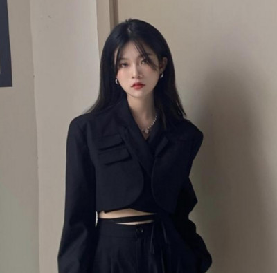 Γυναικείο σέξι New Chic Crop μπλέιζερ και ψηλόμεσο παντελόνι Κοστούμια παντελόνι με φαρδύ πόδι Μόδα σετ 2 τεμαχίων για γυναικείο καλοκαίρι