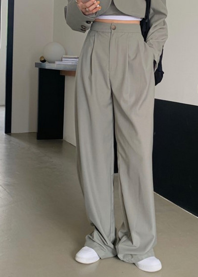 Γυναικείο σέξι New Chic Crop μπλέιζερ και ψηλόμεσο παντελόνι Κοστούμια παντελόνι με φαρδύ πόδι Μόδα σετ 2 τεμαχίων για γυναικείο καλοκαίρι