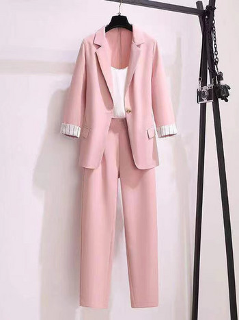 Άνοιξη 2022 νέο κορεατικό κομψό γυναικείο κοστούμι γυναικείο μπλέιζερ παντελόνι αναψυχής Σετ σακάκι με τζάκετ τριών τεμαχίων