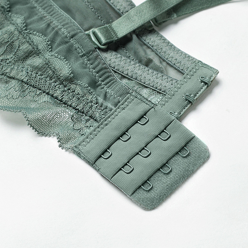 Σέξι Linerie Σετ Μπαλκόνι Στράπλες Σουτιέν Push Up Επένδυση Κύπελλο Εσωρούχο με βολάν Ιμάντες Δαντέλα Διακοσμητικά Γυναικεία εσώρουχα Sage πράσινο