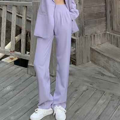 Σετ δύο τεμαχίων Γυναικεία ρούχα Γυναικείο κοστούμι σακάκι μακρυμάνικο μπουφάν Γυναικείο επαγγελματικό casual μωβ παντελόνι Παντελόνι πανωφόρι