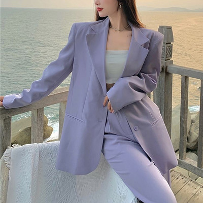 Σετ δύο τεμαχίων Γυναικεία ρούχα Γυναικείο κοστούμι σακάκι μακρυμάνικο μπουφάν Γυναικείο επαγγελματικό casual μωβ παντελόνι Παντελόνι πανωφόρι