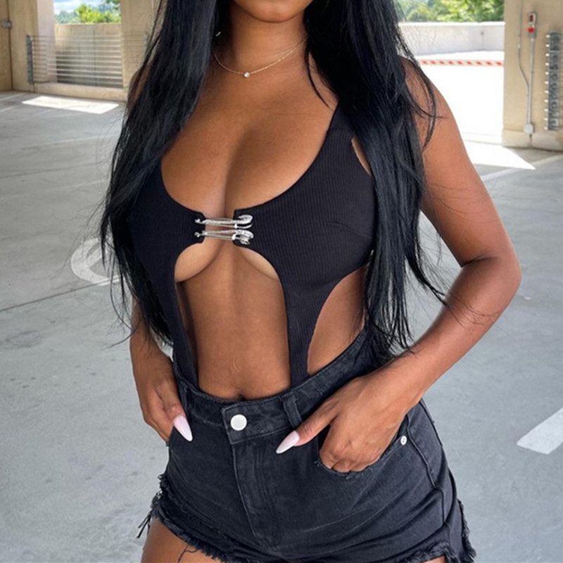 AVV Ljeto 2022. Novi dolasci Modni izdubljeni jednodijelni bodi bez rukava Seksi ženski izrezani bodi s V-izrezom bez leđa