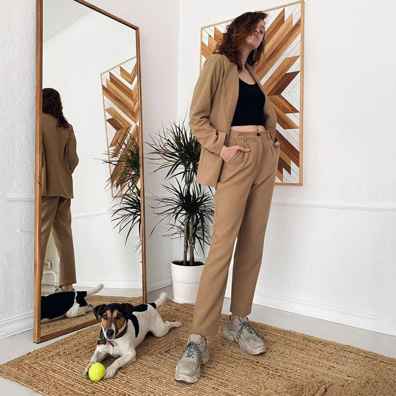 GCAROL Γυναικείο σακάκι και παντελόνι φύλακα σετ δύο τεμαχίων OL μονό στήθος Επίσημο κοστούμι πλισέ παντελόνι Άνοιξη Φθινόπωρο Χειμώνας