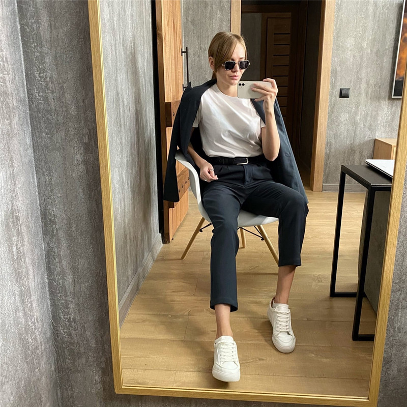 GCAROL Γυναικείο σακάκι και παντελόνι φύλακα σετ δύο τεμαχίων OL μονό στήθος Επίσημο κοστούμι πλισέ παντελόνι Άνοιξη Φθινόπωρο Χειμώνας