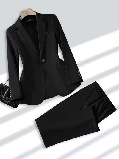 Iarna Toamna Bej Kaki Roz Costum Pantaloni Doamne Formal Set 2 Piese Blazer Femei Birou Business Imbracaminte de lucru Jacheta Si Pantaloni