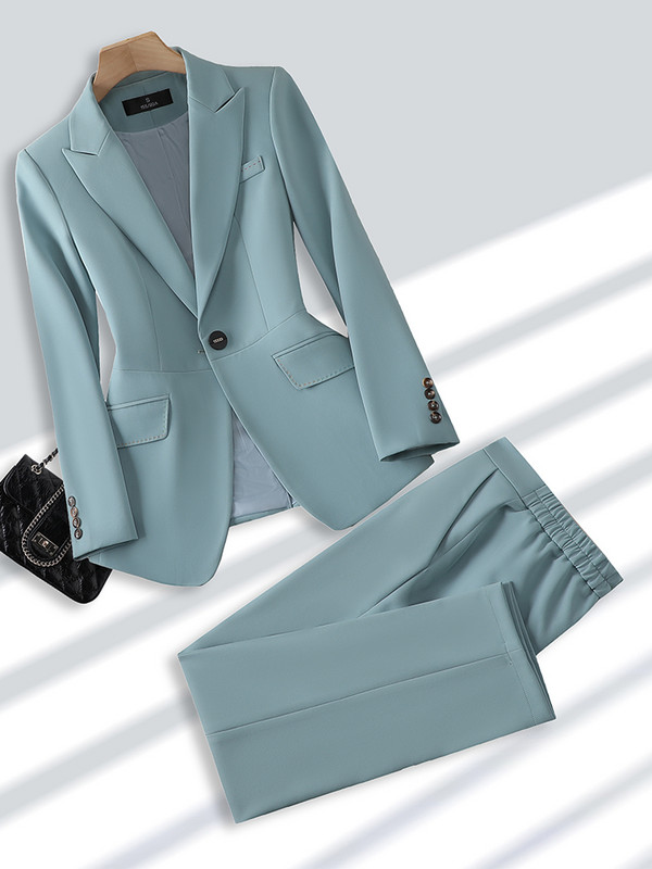 Iarna Toamna Bej Kaki Roz Costum Pantaloni Doamne Formal Set 2 Piese Blazer Femei Birou Business Imbracaminte de lucru Jacheta Si Pantaloni