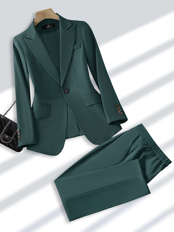 Iarna Toamna Bej Kaki Roz Costum Pantaloni Doamne Formal Set 2 Piese Blazer Femei Birou Business Imbracaminte de lucru Jacheta Si Pantaloni