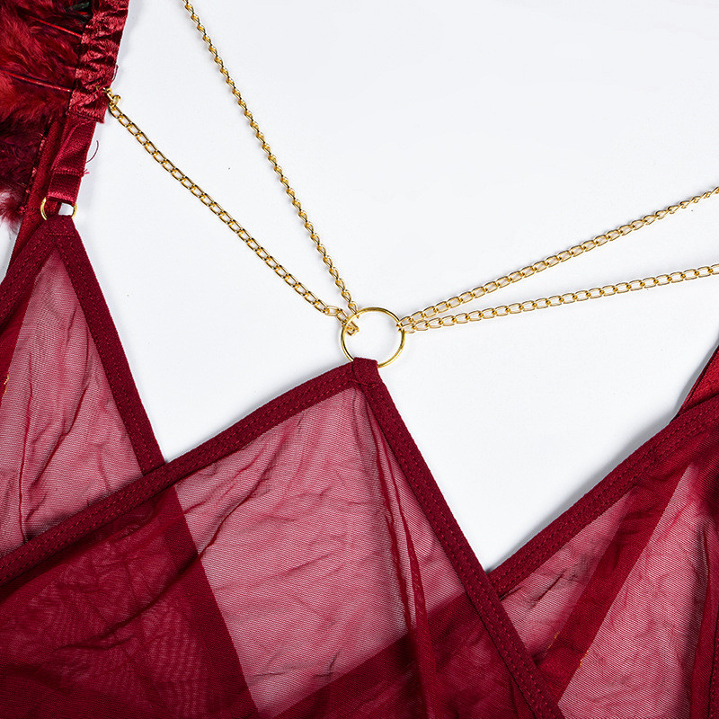 Εσώρουχα με πούπουλα Ellolace Ερωτικά, φανταχτερά εσώρουχα 3 τεμαχίων, σουτιέν με κλίβανο με οικείο σετ αλυσίδας, εσώρουχα με δαντέλα χωρίς ραφή