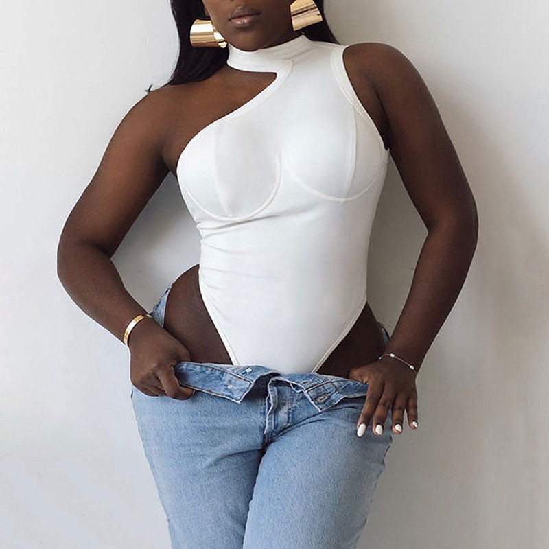 AVV Sexy Asymmetrical Halter Αμάνικο μονόχρωμο Skinny Summer Basic Body Top Romper φόρμες για γυναίκες Streetwear