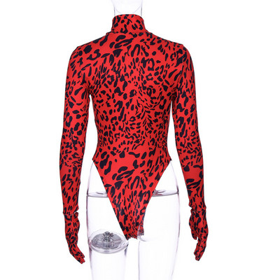 Toamna 2019 Noua Modă Sexy Femei Mănuși Cu mâneci Leopard Print Turtleneck Mânecă lungă Skinny Doamnelor Casual Party Salopete