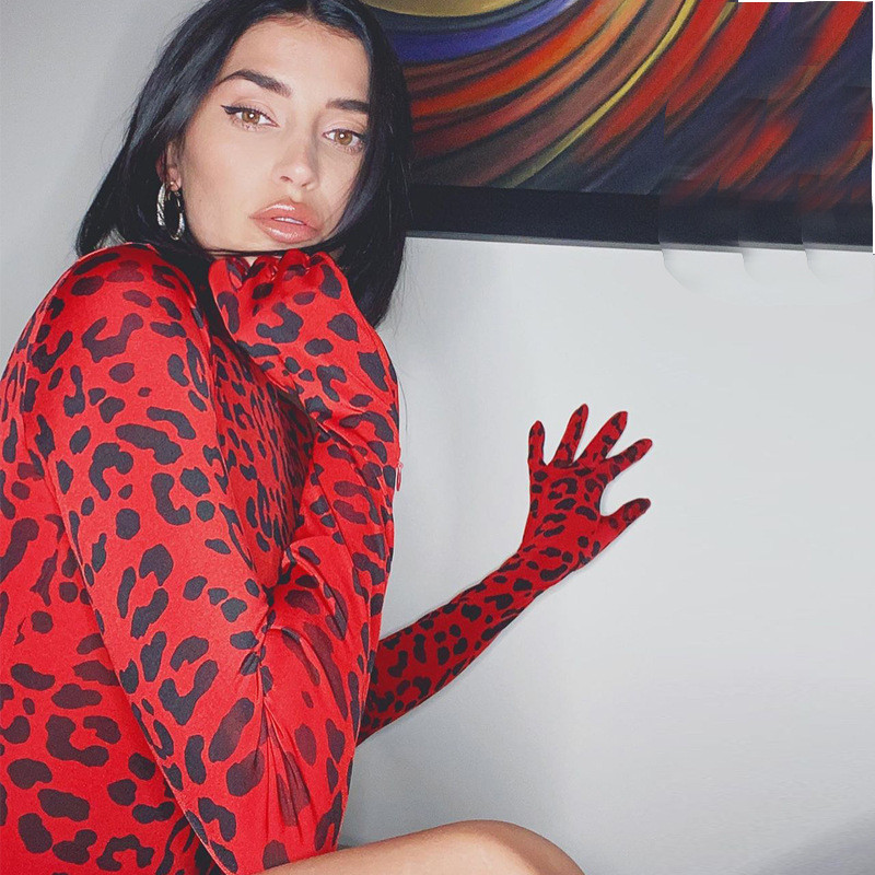 Toamna 2019 Noua Modă Sexy Femei Mănuși Cu mâneci Leopard Print Turtleneck Mânecă lungă Skinny Doamnelor Casual Party Salopete