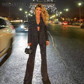 Seturi de sutien blazer cu mânecă lungă, strălucitoare, strălucitoare, cu sclipici, costum de pantaloni de seară eleganti, trei piese, pentru femei, ținute de petrecere în club de noapte