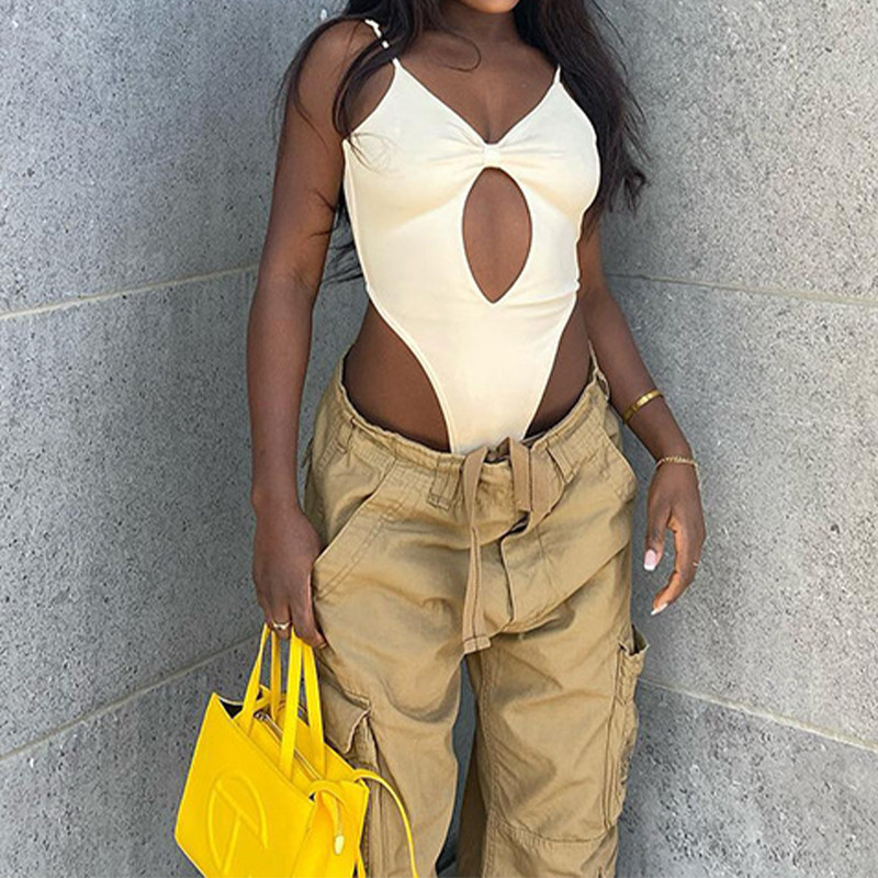 AVV Deep V Neck Romper Fitness Romper Αμάνικο Ανοιχτό Πίσω Κοίλο έξω Λεπτό σέξι καλοκαιρινό κορμάκι μαύρο λευκό κορμάκι Top Clubwear