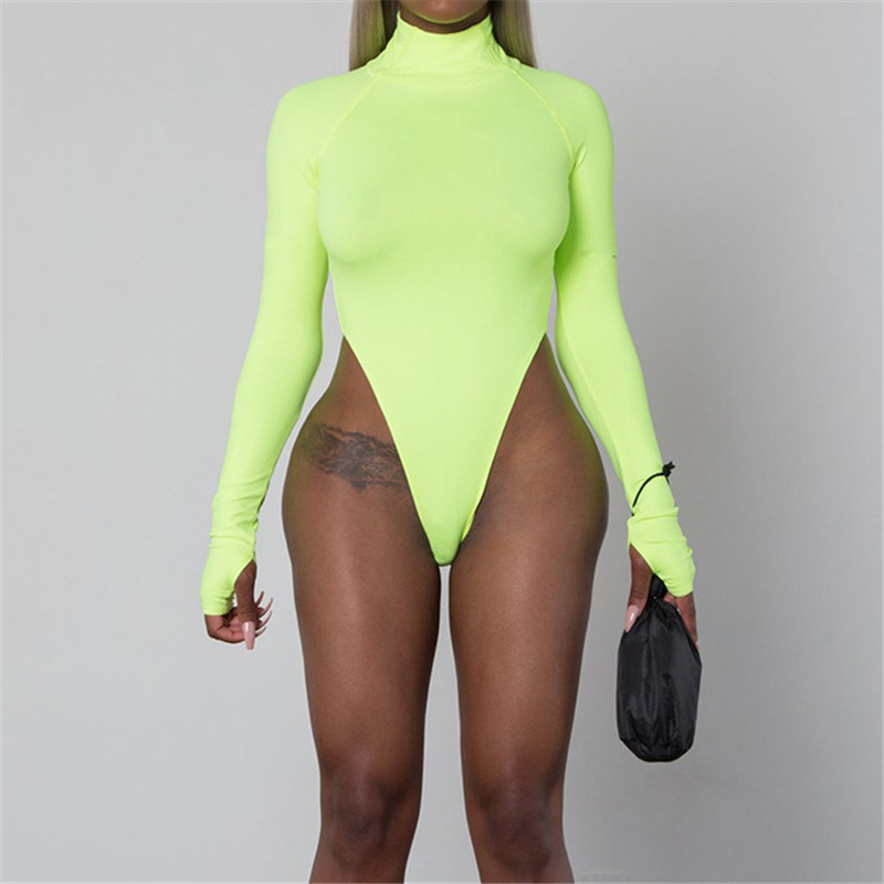 Νέον Πράσινο Σέξι Γυναικείο Κορμάκι Νέα άφιξη Φθορίζον Φορμάκια με τρύπα με μακρυμάνικο γυναικείο ολόσωμο