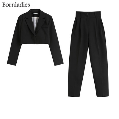Bornladies sügisesed kaheosalised komplektid Korea moe bleiser, naiste mantel ja pükskostüümid pikkade varrukatega komplekt, 2 osaline komplekt