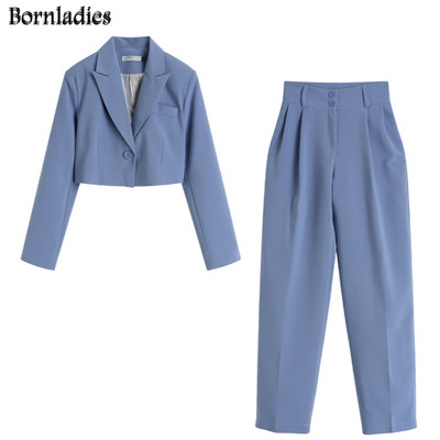 Bornladies sügisesed kaheosalised komplektid Korea moe bleiser, naiste mantel ja pükskostüümid pikkade varrukatega komplekt, 2 osaline komplekt