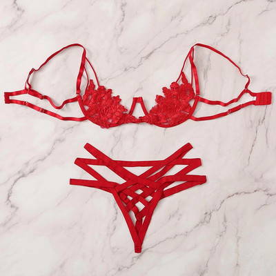 Comeondear Set de sutien din dantelă Bretele Lenjerie de corp pentru femei Slip Lenjerie sexy Transparent M XL Sutien și chiloți fără crotch