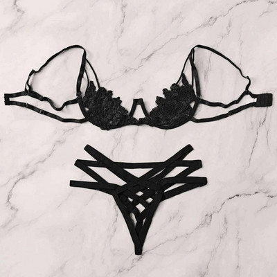 Comeondear Set de sutien din dantelă Bretele Lenjerie de corp pentru femei Slip Lenjerie sexy Transparent M XL Sutien și chiloți fără crotch