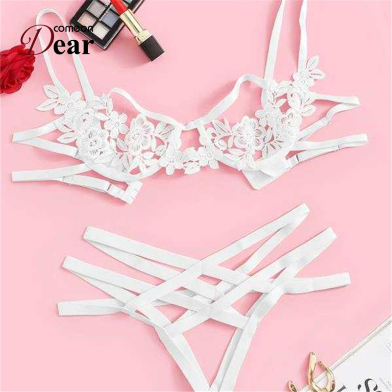 Comeondear Set de sutien din dantelă Bretele Lenjerie de corp pentru femei Slip Lenjerie sexy Transparent M XL Sutien și chiloți fără crotch