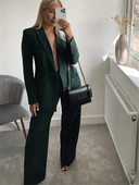 Femei Elegante Blazer Verde Inchis Drept 2022 Toamna Femeii Solid Basic Se potrivesc Doamnelor Costum cu pantaloni cu talie medie