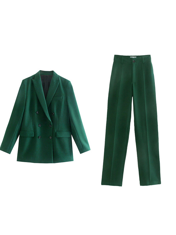 Femei Elegante Blazer Verde Inchis Drept 2022 Toamna Femeii Solid Basic Se potrivesc Doamnelor Costum cu pantaloni cu talie medie