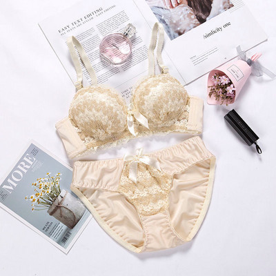 Set de sutiene cu fundă drăguț pentru femei, lenjerie sexy din dantelă, costum de sutien, lenjerie de corp pentru fete, bralette fără sârmă, sutien de culoare uni, slip alb de primăvară.