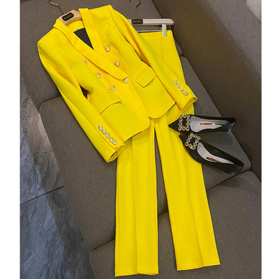 Costum pantaloni dama Office Ladies Roșu Roz Business Clasic nasturi dublu-breaste Set pantaloni nouă blazer Costume formale în două piese