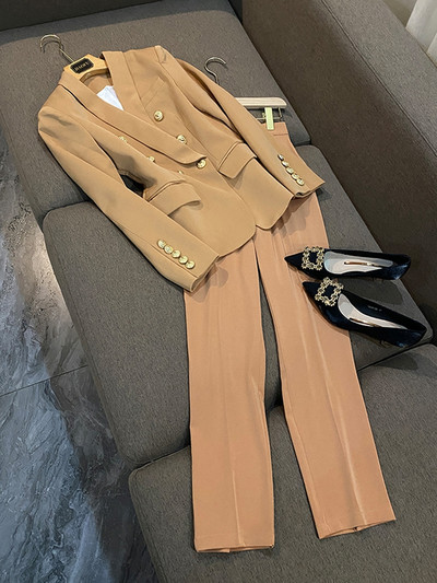 Costum pantaloni dama Office Ladies Roșu Roz Business Clasic nasturi dublu-breaste Set pantaloni nouă blazer Costume formale în două piese