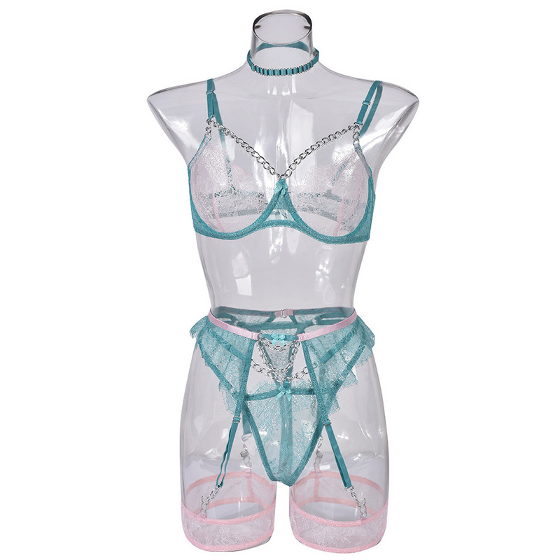 MIRABELLE Fancy εσώρουχα με αλυσίδα, σέξι δαντελένιο σουτιέν, συνονθύλευμα εσώρουχα  Διαφανή ερωτική στολή Fancy Ertic Intimate