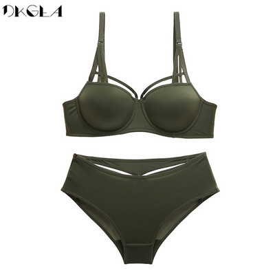 Νέο Hot σέξι εσώρουχα 2020 Πράσινη βαμβακερή σουτιέν Push Up Σετ σουτιέν 3/4 Cup Μαύρα γυναικεία εσώρουχα Σετ δαντέλα Σουτιέν Deep V Gather