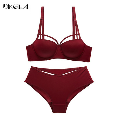 Νέο Hot σέξι εσώρουχα 2020 Πράσινη βαμβακερή σουτιέν Push Up Σετ σουτιέν 3/4 Cup Μαύρα γυναικεία εσώρουχα Σετ δαντέλα Σουτιέν Deep V Gather