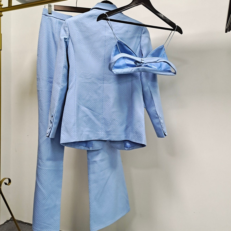 KÕRGE KVALITEETNE New Fashion 2023 Designer bleiserülikonna komplekt Naiste ühe nööbiga teemantide helmestega Camis pükskostüüm, 3tk komplekt