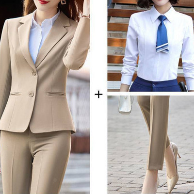 Ținute de toamnă Costum Jachetă Seturi două piese pentru femei Îmbrăcăminte de birou Femei Formal Blazer și pantaloni Set de costume 2 piese elegante