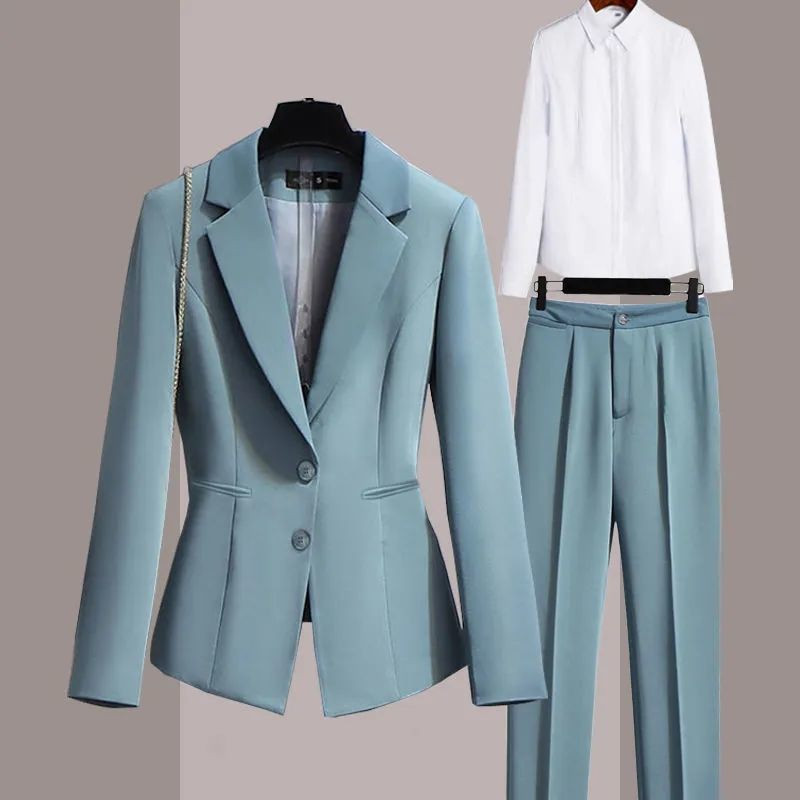 Ținute de toamnă Costum Jachetă Seturi două piese pentru femei Îmbrăcăminte de birou Femei Formal Blazer și pantaloni Set de costume 2 piese elegante