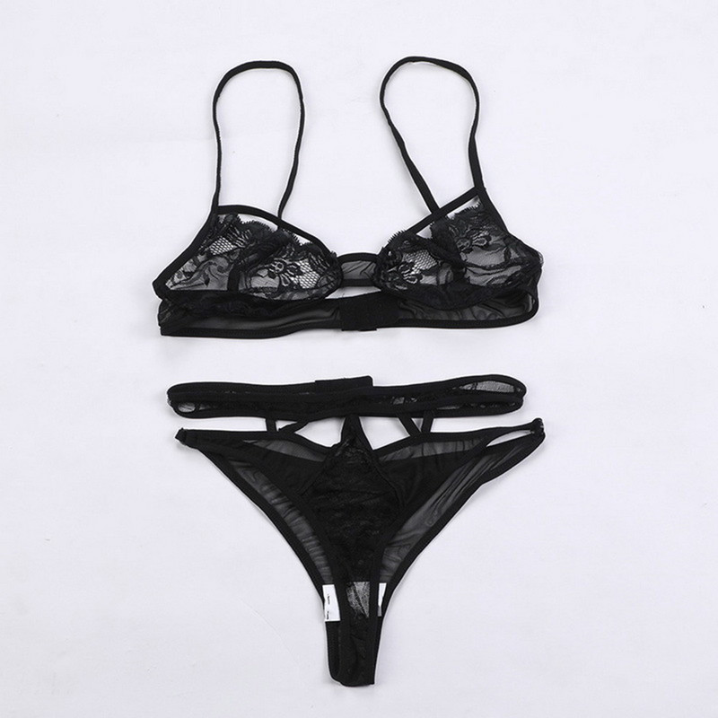 Set de sutien sexy pentru femei Lenjerie de corp Lenjerie de corp Set de lenjerie de corp neagră sexy Sutien senzual erotic, cu bretele, pijamale