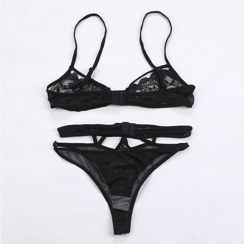 Set de sutien sexy pentru femei Lenjerie de corp Lenjerie de corp Set de lenjerie de corp neagră sexy Sutien senzual erotic, cu bretele, pijamale